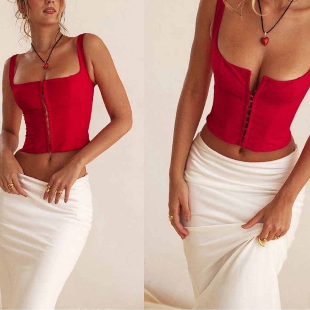 House Of Cb Pia Top In Cherry Red Size Large